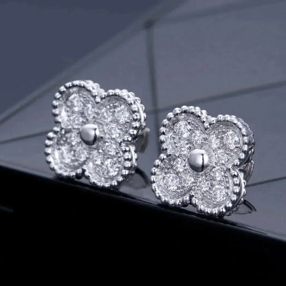 [Leaves]CLOVER 1 MOTIFS DIAMOND STUD EARRINGS SILVER