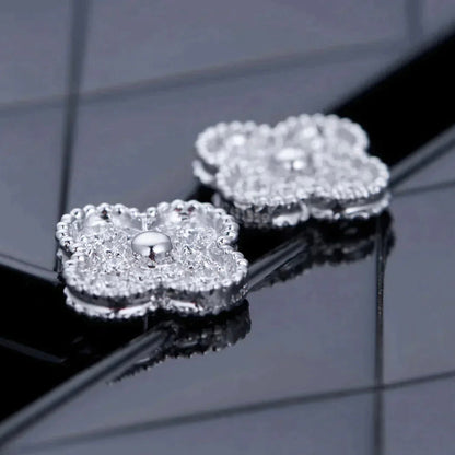 [Leaves]CLOVER 1 MOTIFS DIAMOND STUD EARRINGS SILVER