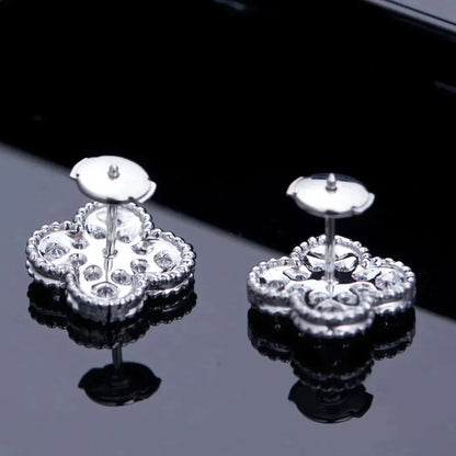 [Leaves]CLOVER 1 MOTIFS DIAMOND STUD EARRINGS SILVER