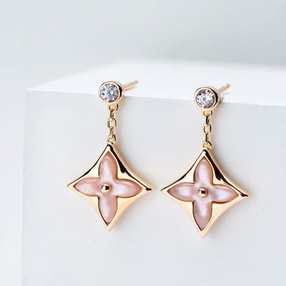[Leaves]DOUBLE STAR ROSE GOLD MOP DROP EARRINGS