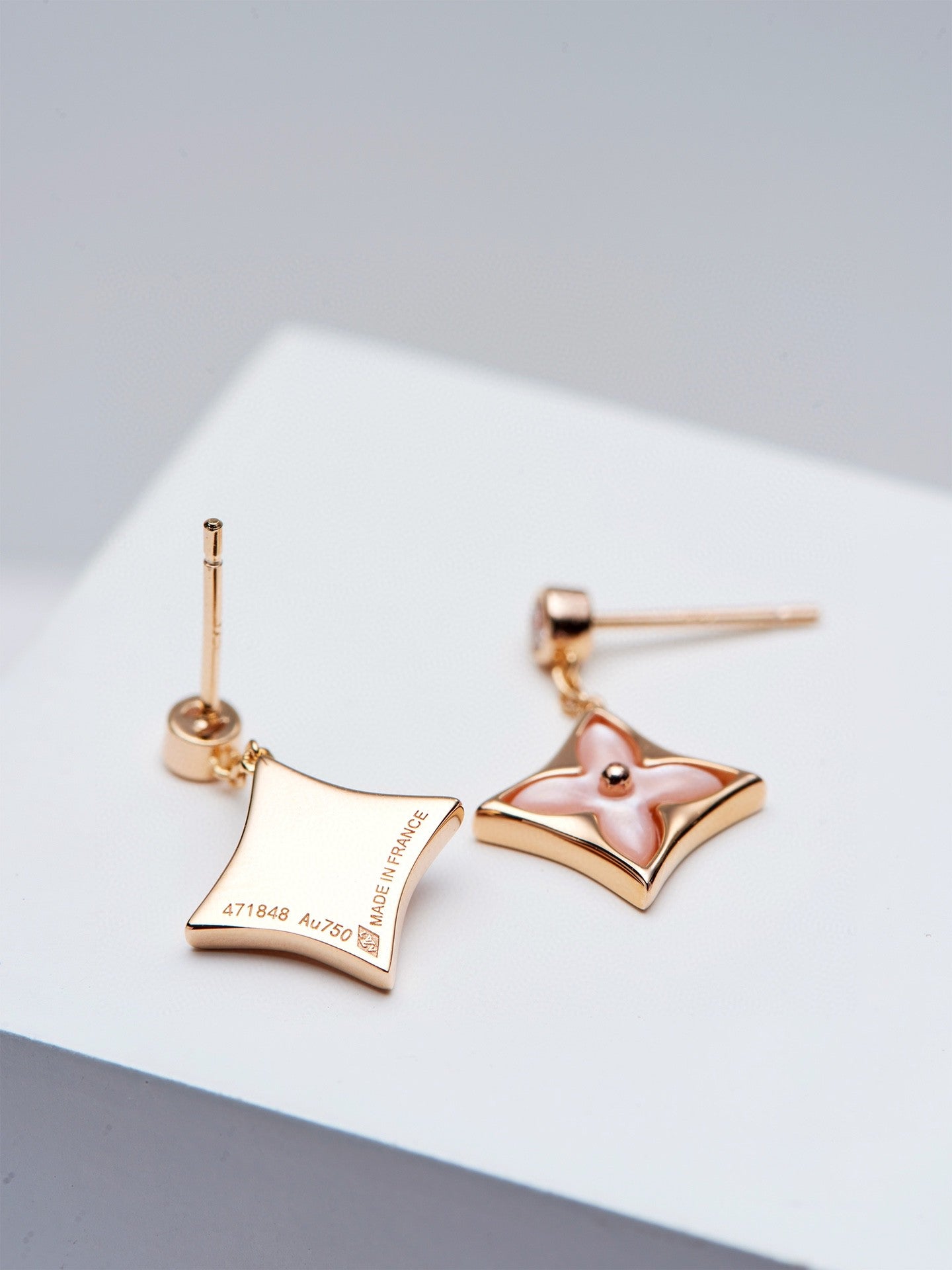 [Leaves]DOUBLE STAR ROSE GOLD MOP DROP EARRINGS