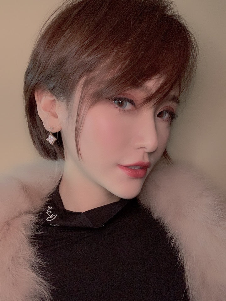 [Leaves]DOUBLE STAR ROSE GOLD MOP DROP EARRINGS