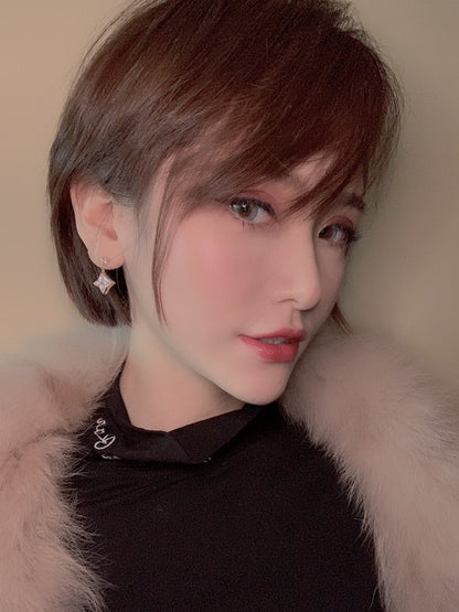 [Leaves]DOUBLE STAR ROSE GOLD MOP DROP EARRINGS