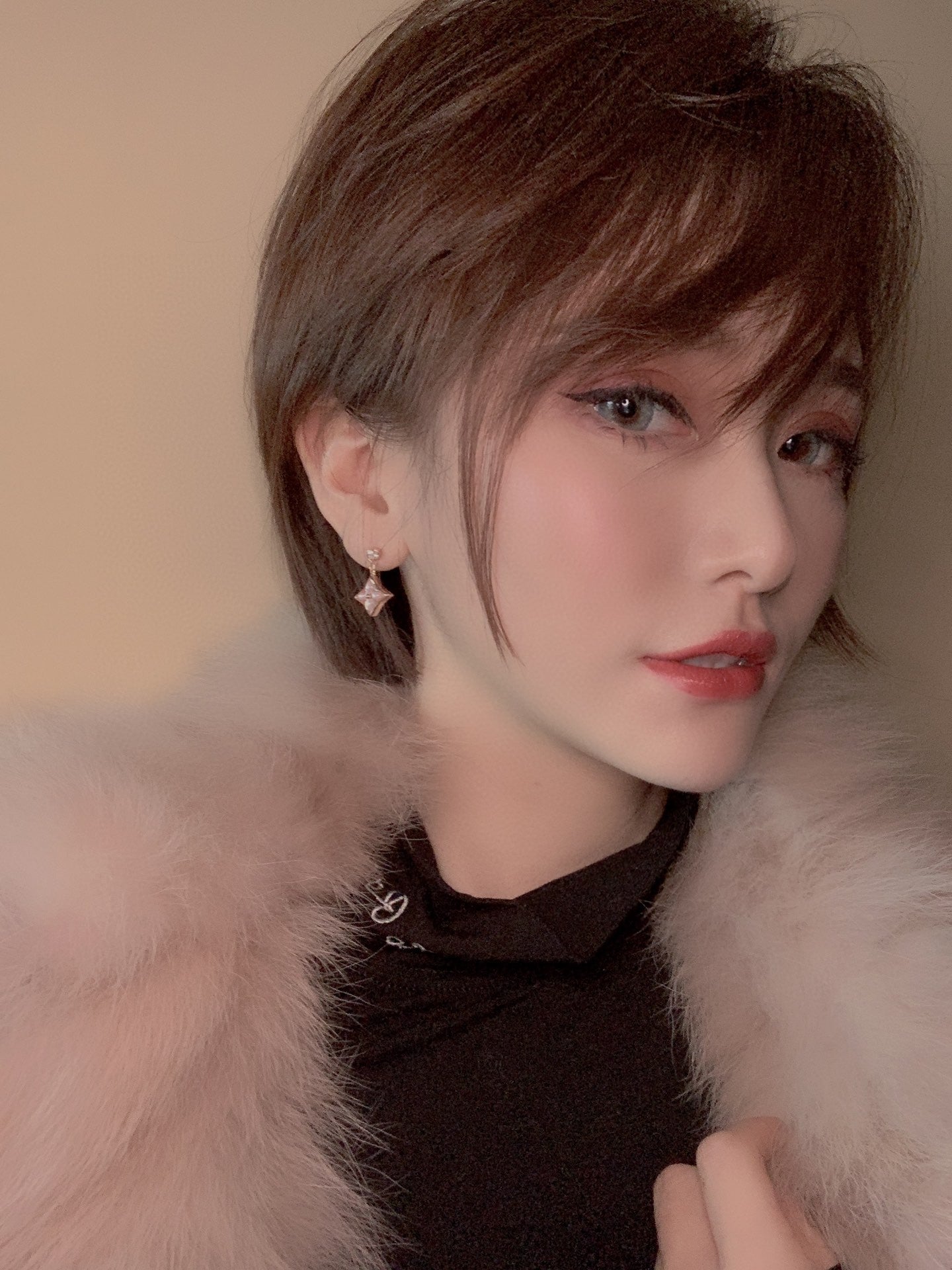[Leaves]DOUBLE STAR ROSE GOLD MOP DROP EARRINGS