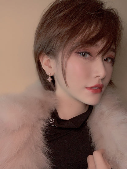 [Leaves]DOUBLE STAR ROSE GOLD MOP DROP EARRINGS