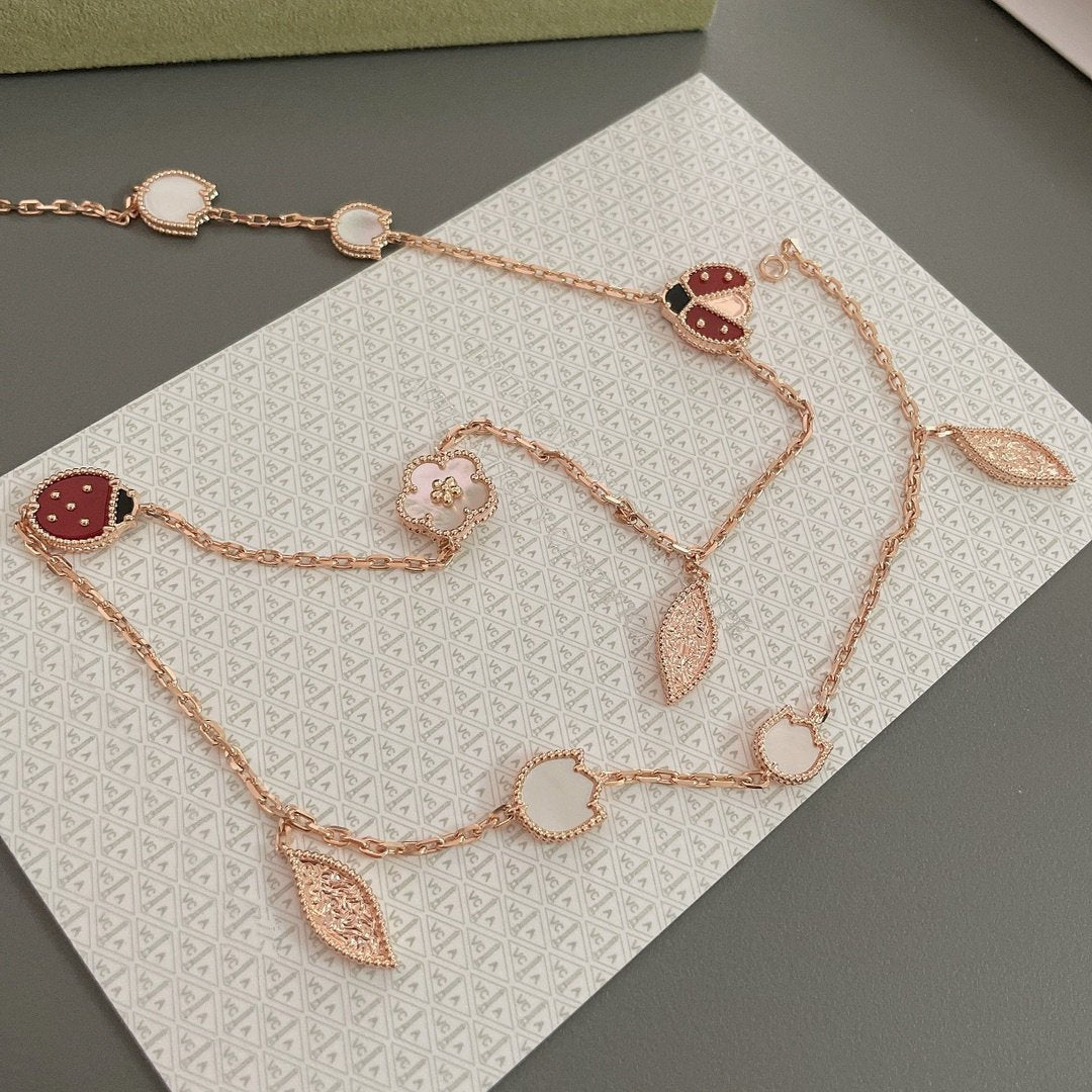 [Leaves]LUCKY SPRING 15 MOTIFS ROSE GOLD NECKLACE