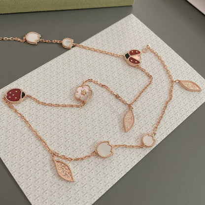 [Leaves]LUCKY SPRING 15 MOTIFS ROSE GOLD NECKLACE