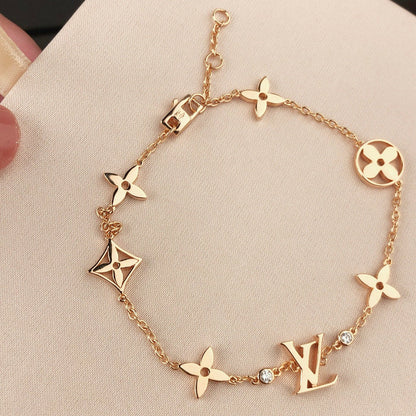 [Leaves]STAR AND SUN 7 MOTIFS GOLD BRACELET