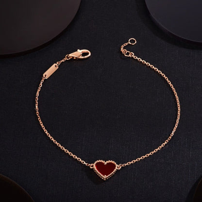 [Leaves]HEART CARNELIAN PINK GOLD BRACELET