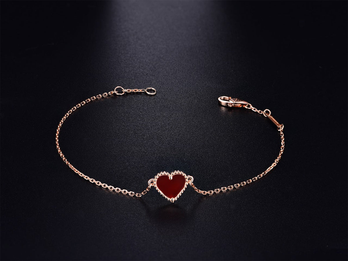 [Leaves]HEART CARNELIAN PINK GOLD BRACELET