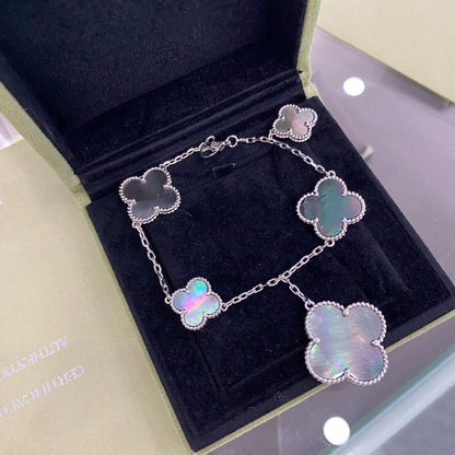 [Leaves]CLOVER 5 MOTIFS SIVLER DARK MOP BRACELET