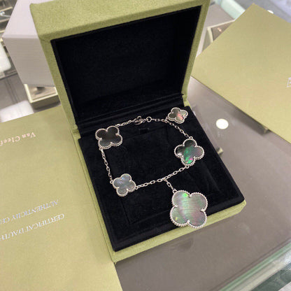 [Leaves]CLOVER 5 MOTIFS SIVLER DARK MOP BRACELET