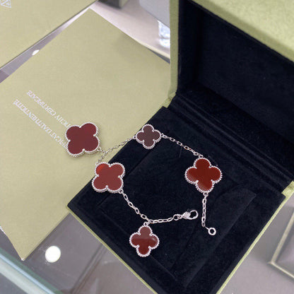 [Leaves]CLOVER 5 MOTIFS SIVLER CARNELIAN BRACELET