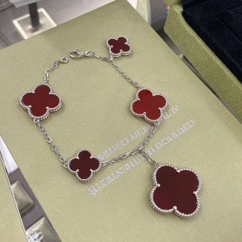 [Leaves]CLOVER 5 MOTIFS SIVLER CARNELIAN BRACELET