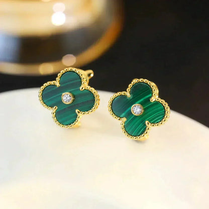 [Leaves]CLOVER MEDIUM 1 MOTIFS MALACHITE DIAMOND EARRINGS