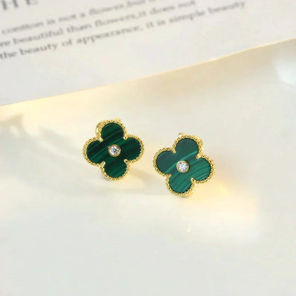 [Leaves]CLOVER MEDIUM 1 MOTIFS MALACHITE DIAMOND EARRINGS