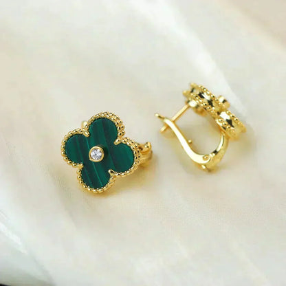 [Leaves]CLOVER MEDIUM 1 MOTIFS MALACHITE DIAMOND EARRINGS