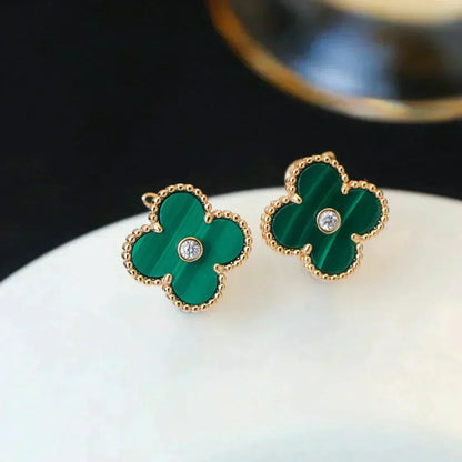 [Leaves]CLOVER MEDIUM 1 MOTIFS MALACHITE DIAMOND EARRINGS
