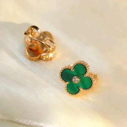 [Leaves]CLOVER MEDIUM 1 MOTIFS MALACHITE DIAMOND EARRINGS