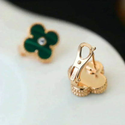 [Leaves]CLOVER MEDIUM 1 MOTIFS MALACHITE DIAMOND EARRINGS
