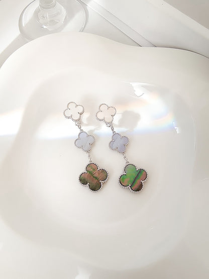 [Leaves]CLOVER 3 MOTIFS CHALCEDONY DARK MOP SILVER EARRINGS