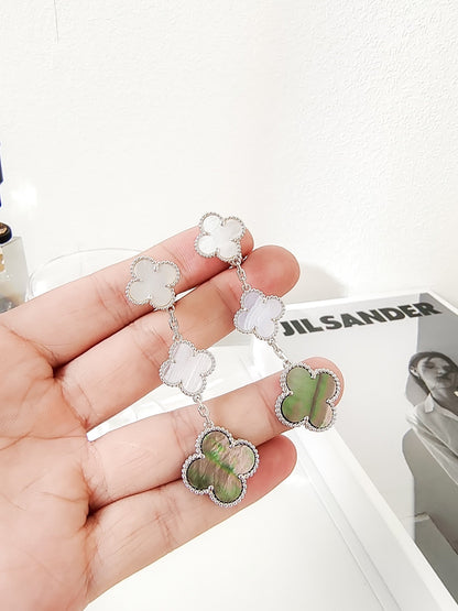 [Leaves]CLOVER 3 MOTIFS CHALCEDONY DARK MOP SILVER EARRINGS
