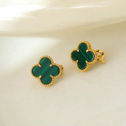[Leaves]CLOVER MEDIUM 1 MOTIFS MALACHITE  EARRINGS