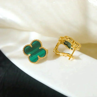 [Leaves]CLOVER MEDIUM 1 MOTIFS MALACHITE  EARRINGS