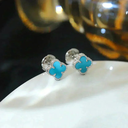 [Leaves]CLOVER MINI 9.5MM ONYX STUD EARRINGS SILVER