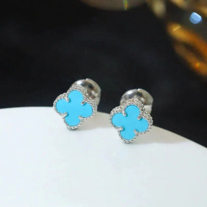[Leaves]CLOVER MINI 9.5MM ONYX STUD EARRINGS SILVER