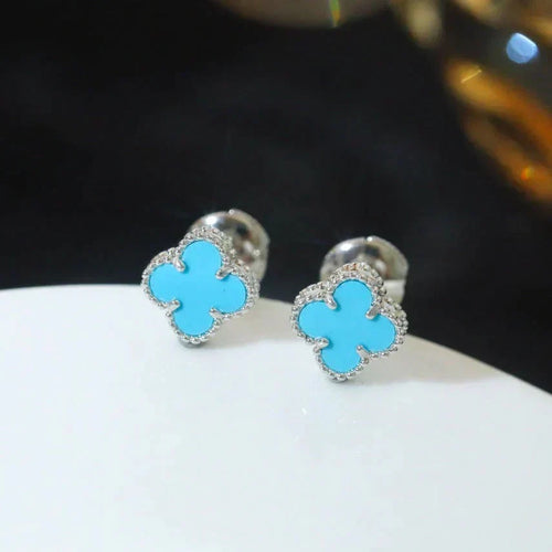 [Leaves]CLOVER MINI 9.5MM ONYX STUD EARRINGS SILVER