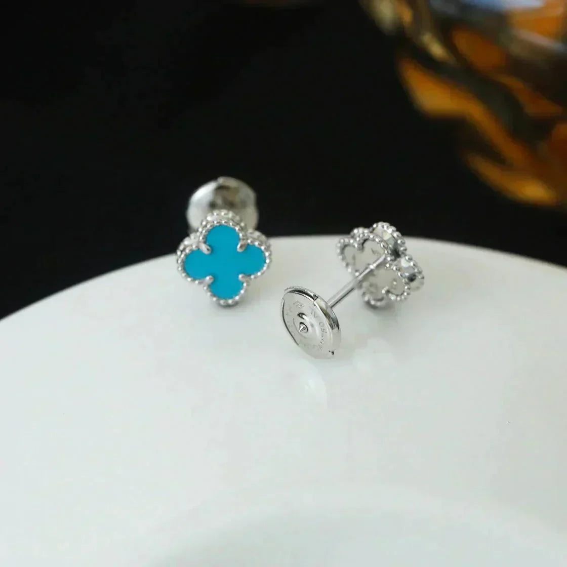 [Leaves]CLOVER MINI 9.5MM ONYX STUD EARRINGS SILVER