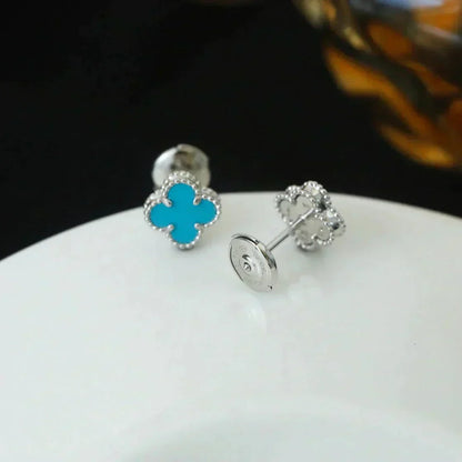 [Leaves]CLOVER MINI 9.5MM ONYX STUD EARRINGS SILVER