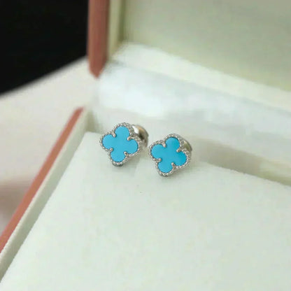 [Leaves]CLOVER MINI 9.5MM ONYX STUD EARRINGS SILVER