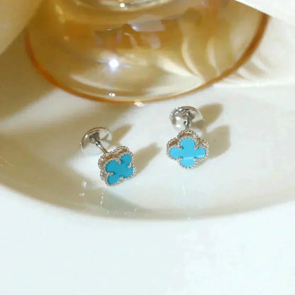 [Leaves]CLOVER MINI 9.5MM ONYX STUD EARRINGS SILVER