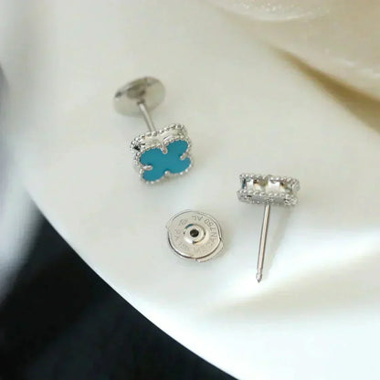 [Leaves]CLOVER MINI 9.5MM ONYX STUD EARRINGS SILVER