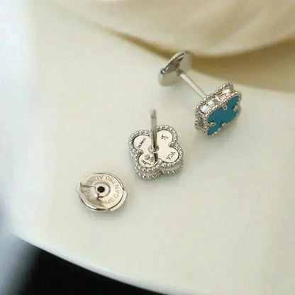 [Leaves]CLOVER MINI 9.5MM ONYX STUD EARRINGS SILVER