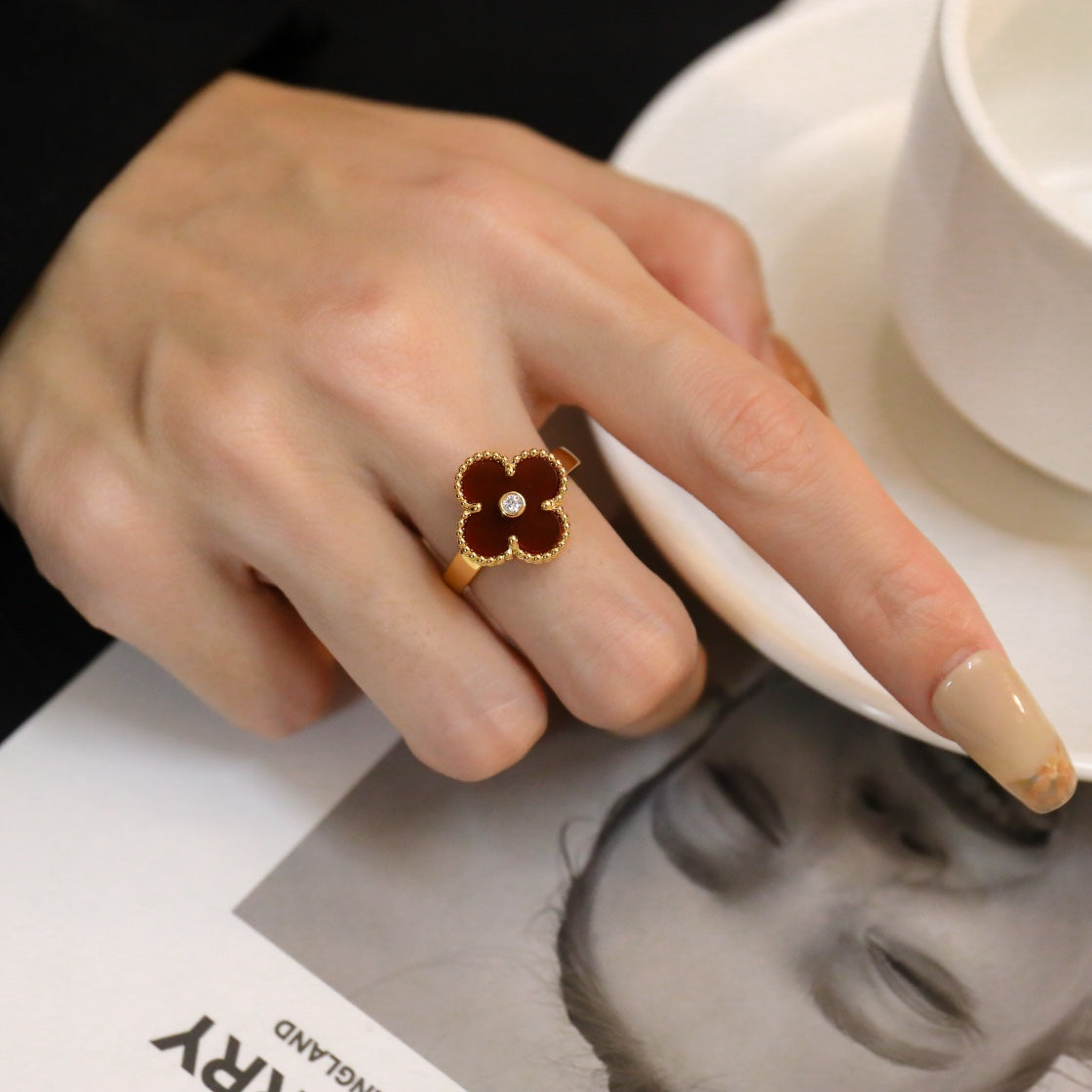 [Leaves]CLOVER CARNELIAN RING ROSE GOLD DIAMOND