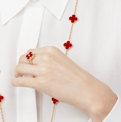 [Leaves]CLOVER CARNELIAN RING ROSE GOLD DIAMOND