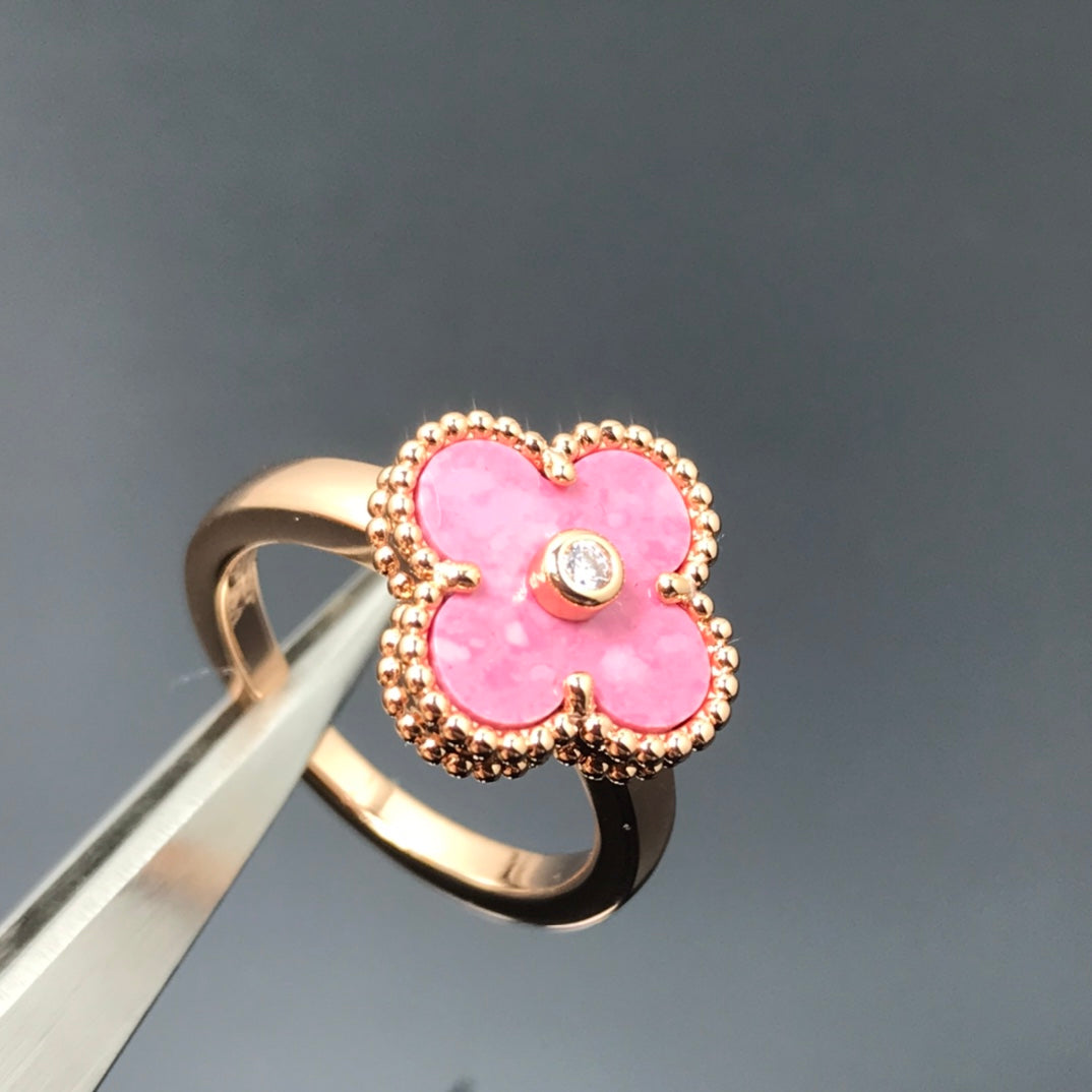 [Leaves]CLOVER RHODONITE ROSE GOLD RING