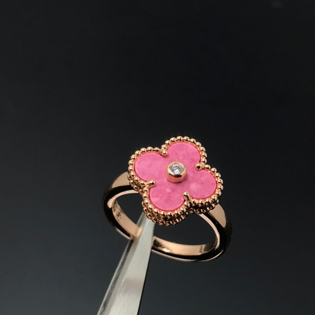 [Leaves]CLOVER RHODONITE ROSE GOLD RING