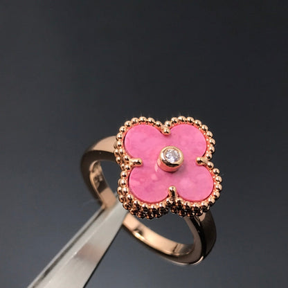 [Leaves]CLOVER RHODONITE ROSE GOLD RING