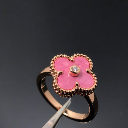 [Leaves]CLOVER RHODONITE ROSE GOLD RING