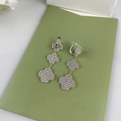 [Leaves]CLOVER 3 MOTIF DIAMOND SILVER DROP EARRINGS