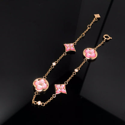 [Leaves]STAR AND SUN 4 MOTIF PINK MOP ROSE GOLD BRACELET