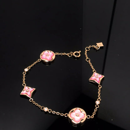 [Leaves]STAR AND SUN 4 MOTIF PINK MOP ROSE GOLD BRACELET