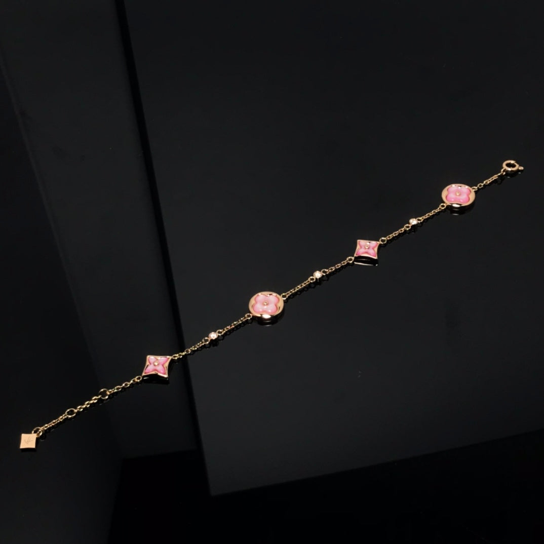 [Leaves]STAR AND SUN 4 MOTIF PINK MOP ROSE GOLD BRACELET