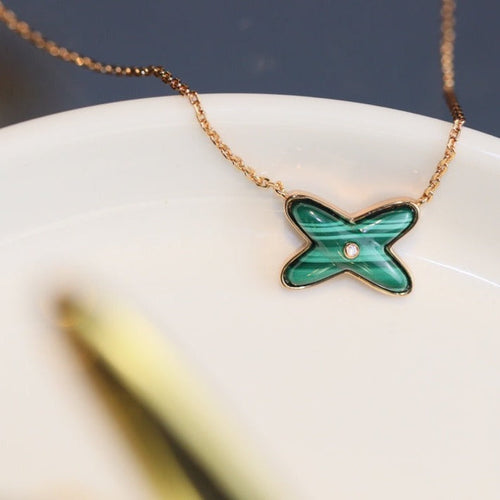 [Leaves]JEUX MALACHITE 1 DIAMOND ROSE GOLD NECKLACE