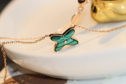 [Leaves]JEUX MALACHITE 1 DIAMOND ROSE GOLD NECKLACE