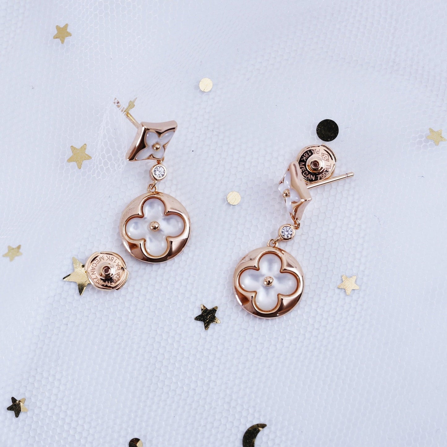 [Leaves]STAR AND SUN ROSE GOLD MOP DROP EARRINGS